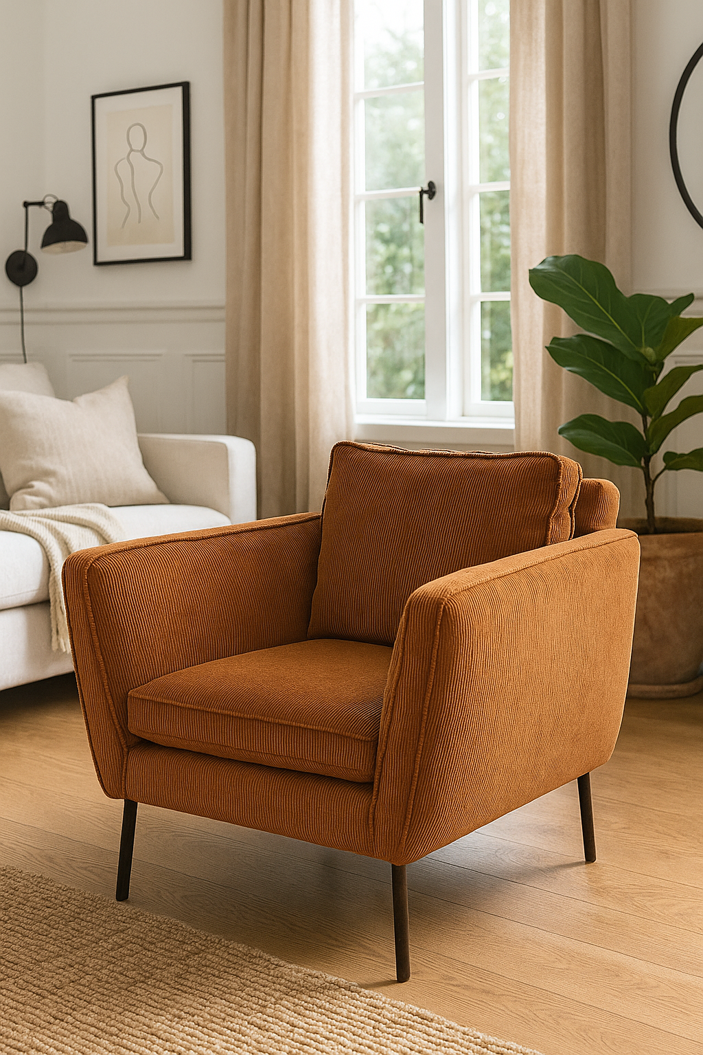 Rétro - Fauteuil en velours côtelé terracotta