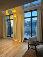 Rideaux sur mesure Paris – Tissu Dedar, tête flamande et pose sur rail plafond
