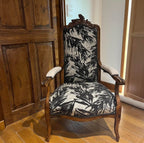 Tête de lit et fauteuil assorti – Confection sur mesure en tissu motif palmier