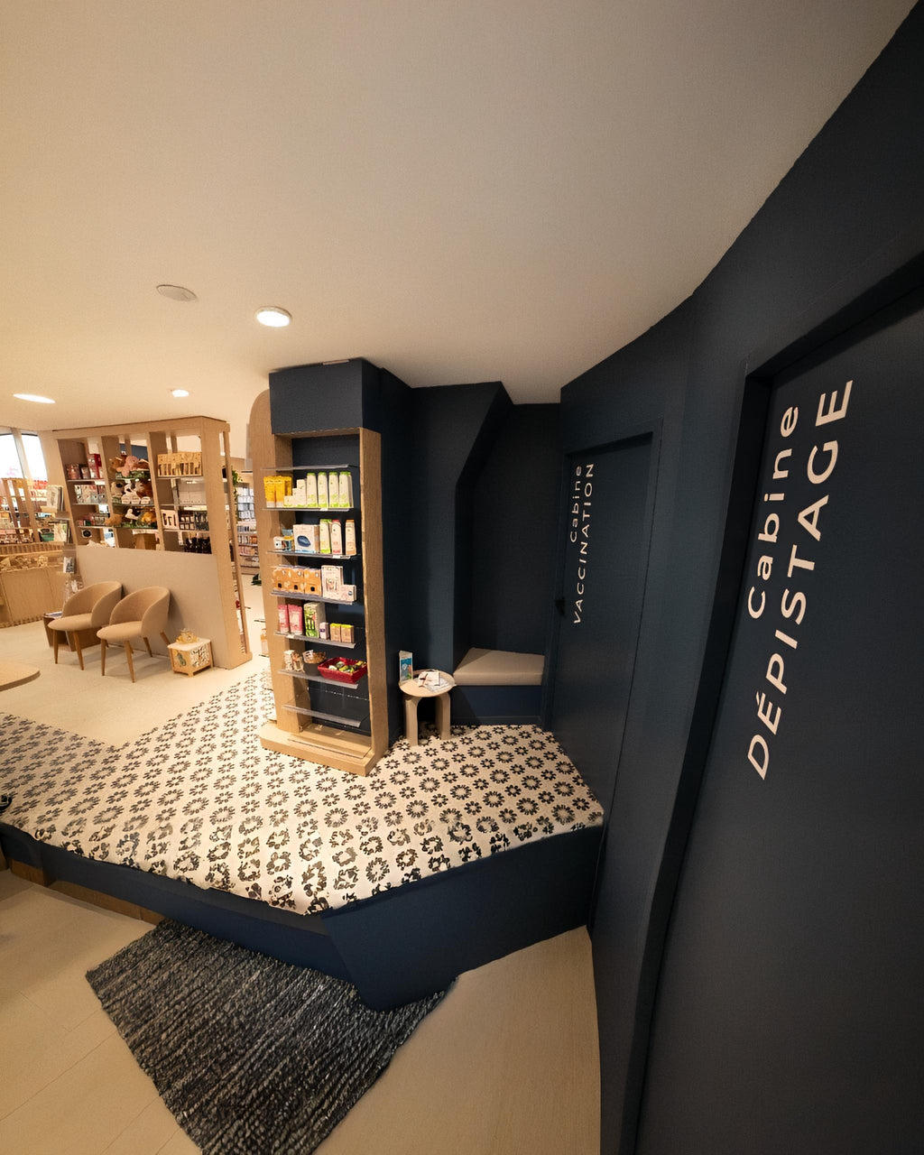Création de deux banquettes sur-mesure pour une pharmacie – Projet réalisé avec Cap Agencement