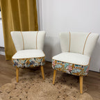 Paire de fauteuils restaurée – Tissus velours à motifs et uni